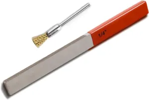 𝙉𝙪𝙩 𝙎𝙚𝙖𝙩𝙞𝙣𝙜 𝙁𝙞𝙡𝙚 for Luthier to Maintain Nuts of Classical Dobro Guitars, Fine-Coarse-Grits-in-One Setting Tool for Dressing Nut Mounting Surface, a Wire Bristle Brush Included (1/4inch)