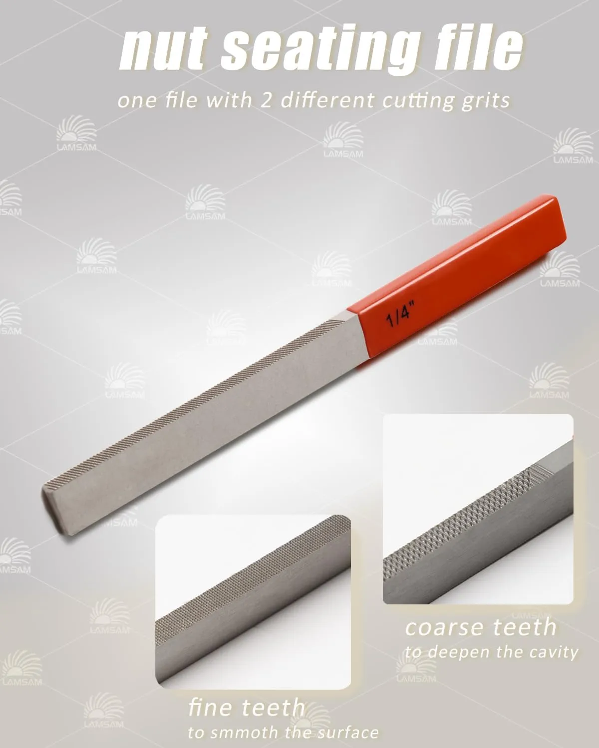 𝙉𝙪𝙩 𝙎𝙚𝙖𝙩𝙞𝙣𝙜 𝙁𝙞𝙡𝙚 for Luthier to Maintain Nuts of Classical Dobro Guitars, Fine-Coarse-Grits-in-One Setting Tool for Dressing Nut Mounting Surface, a Wire Bristle Brush Included (1/4inch)