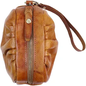1 Pcs Vintage Pleated Coin Purse-Leather Wristlet Mini Clutch Wallet Purse-Zipper Coin Wallet for Men & Women
