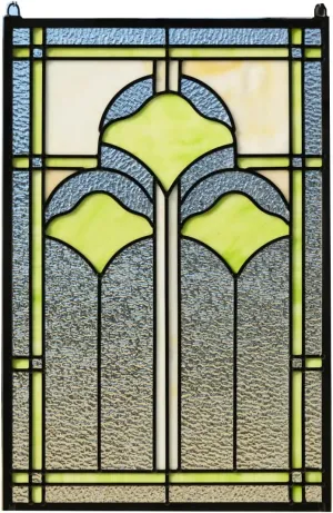 16" x 24" Handcrafted Hanging Ginkgo Style Stained Glass Window Panel