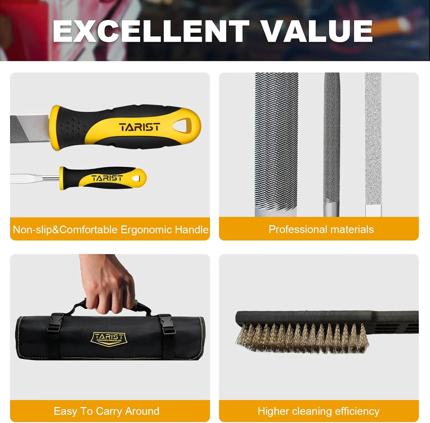 17PCS File Set with Tool Bag, Includes 4PCS Large Metal File, 12PCS Needle File and Wire Brush,Work for Metal, Wood and More