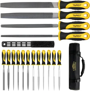 17PCS File Set with Tool Bag, Includes 4PCS Large Metal File, 12PCS Needle File and Wire Brush,Work for Metal, Wood and More