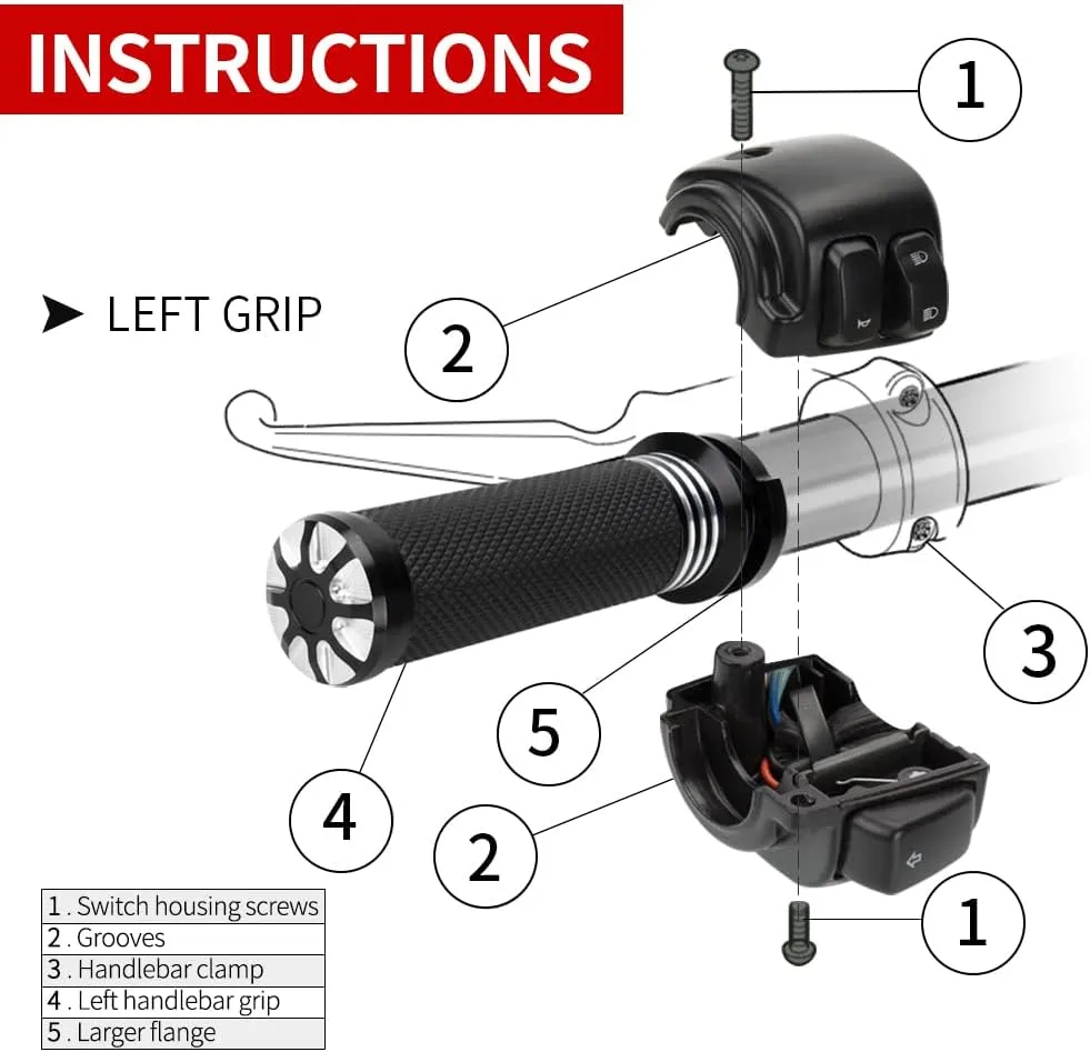 1" Motorcycle Hand Grips Black Chrome Handlebar Grips Compatible with Harley Touring Honda Yamaha Suzuki Kawasaki