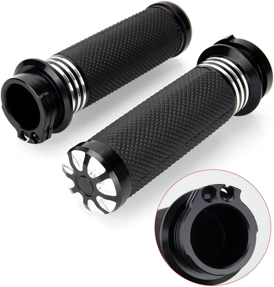 1" Motorcycle Hand Grips Black Chrome Handlebar Grips Compatible with Harley Touring Honda Yamaha Suzuki Kawasaki