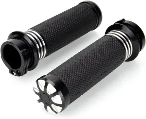 1" Motorcycle Hand Grips Black Chrome Handlebar Grips Compatible with Harley Touring Honda Yamaha Suzuki Kawasaki