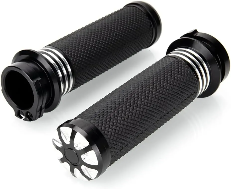 1" Motorcycle Hand Grips Black Chrome Handlebar Grips Compatible with Harley Touring Honda Yamaha Suzuki Kawasaki