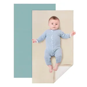 2 Pack Baby Leather Changing Mat, Waterproof Portable Diaper Changing Pad for Home, Wipeable Foldable Baby Travel Mat Fits Perfectly in Diaper Bag, 30 x 17 inches, Off White and Blue