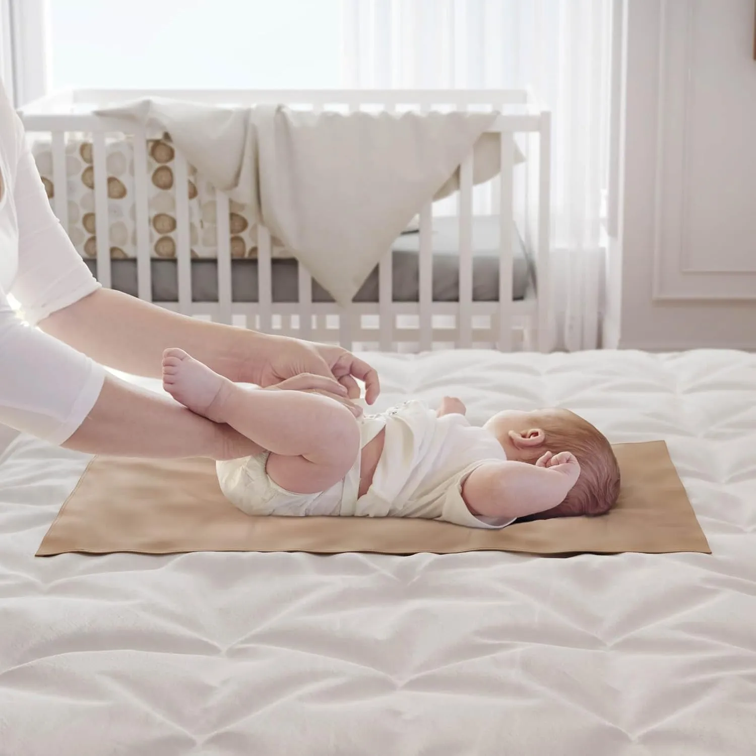 2 Pack Baby Leather Changing Mat, Waterproof Portable Diaper Changing Pad for Home, Wipeable Foldable Baby Travel Mat Fits Perfectly in Diaper Bag, 30 x 17 inches, Off White and Blue