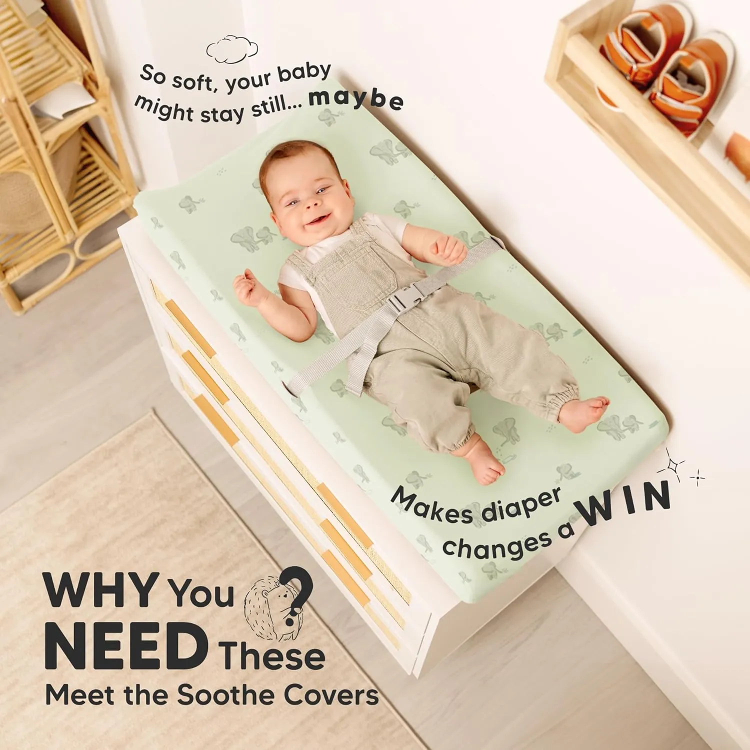 2-Pack Organic Changing Pad Covers for Girl, Boy, Neutral - 100% Cotton Changing Table Pad Cover, Soft Baby Nursery Diaper Changing Pad Sheets, Contour Changing Pads Liners, Change Pad Cover (Elly)