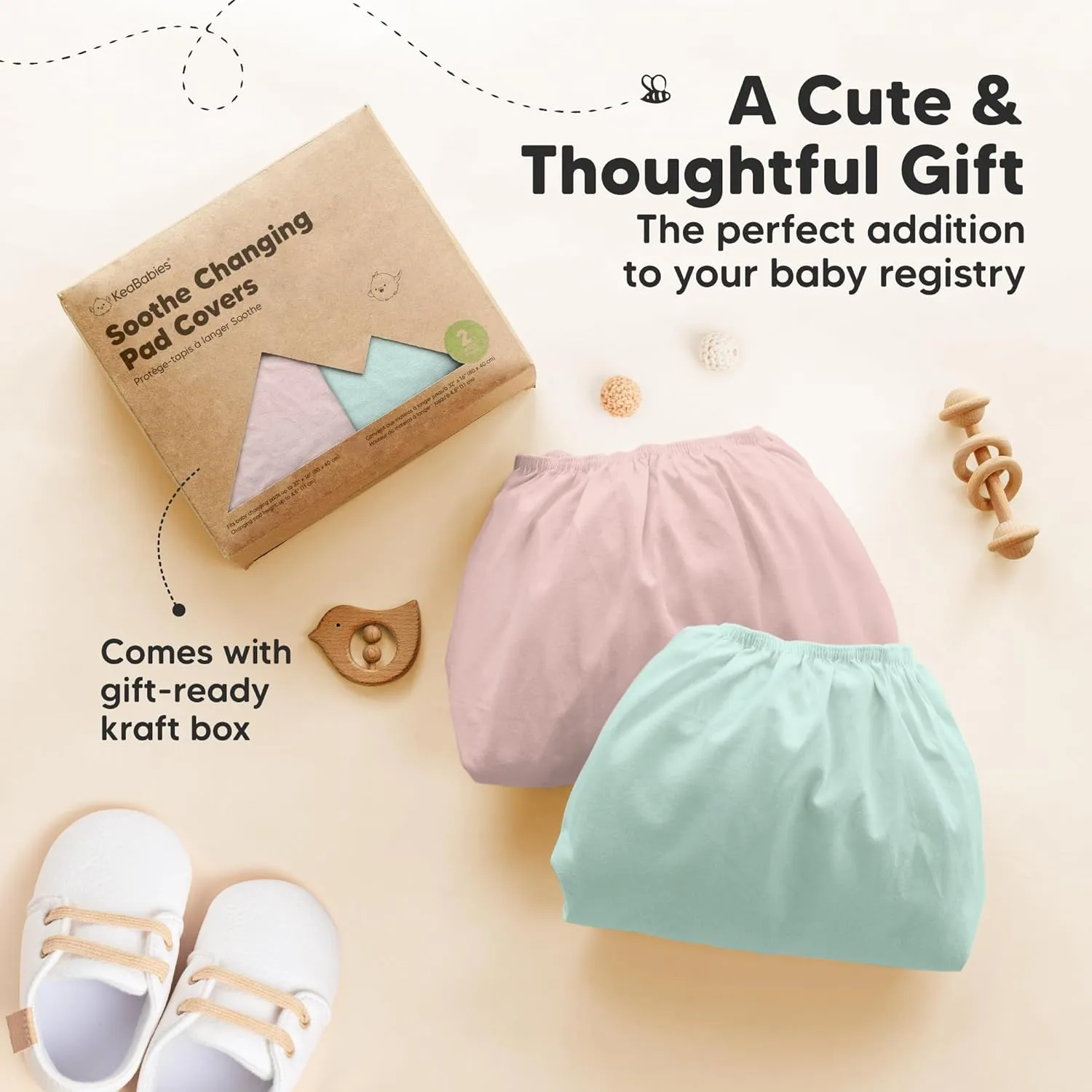 2-Pack Organic Changing Pad Covers for Girl, Boy, Neutral - 100% Cotton Changing Table Pad Cover, Soft Baby Nursery Diaper Changing Pad Sheets, Contour Changing Pads Liners, Change Pad Cover (Pastel)