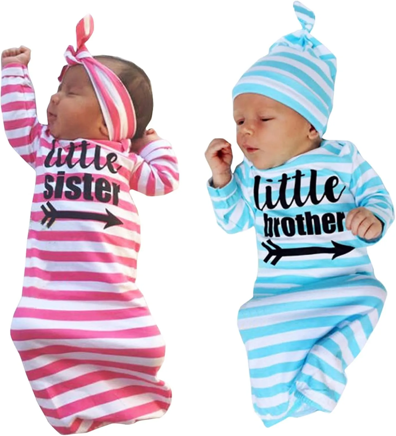 2 Pack Unisex-Baby Clothes Newborn Twins Nightgown Little Brother Sister Sleepwear Sibling Matching Outfits Set