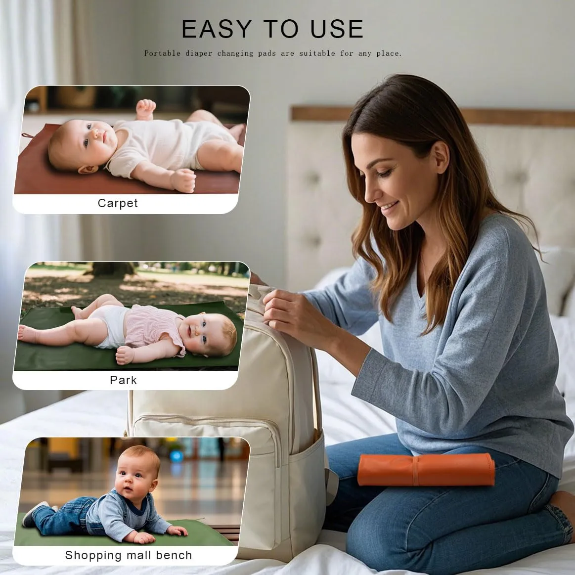 2 Pack Wipeable Diaper Changing Pad for Baby, Portable Baby Changing Mat for Travel or Home, Foldable Mat Fits Perfectly in Diaper Bag (67-08)