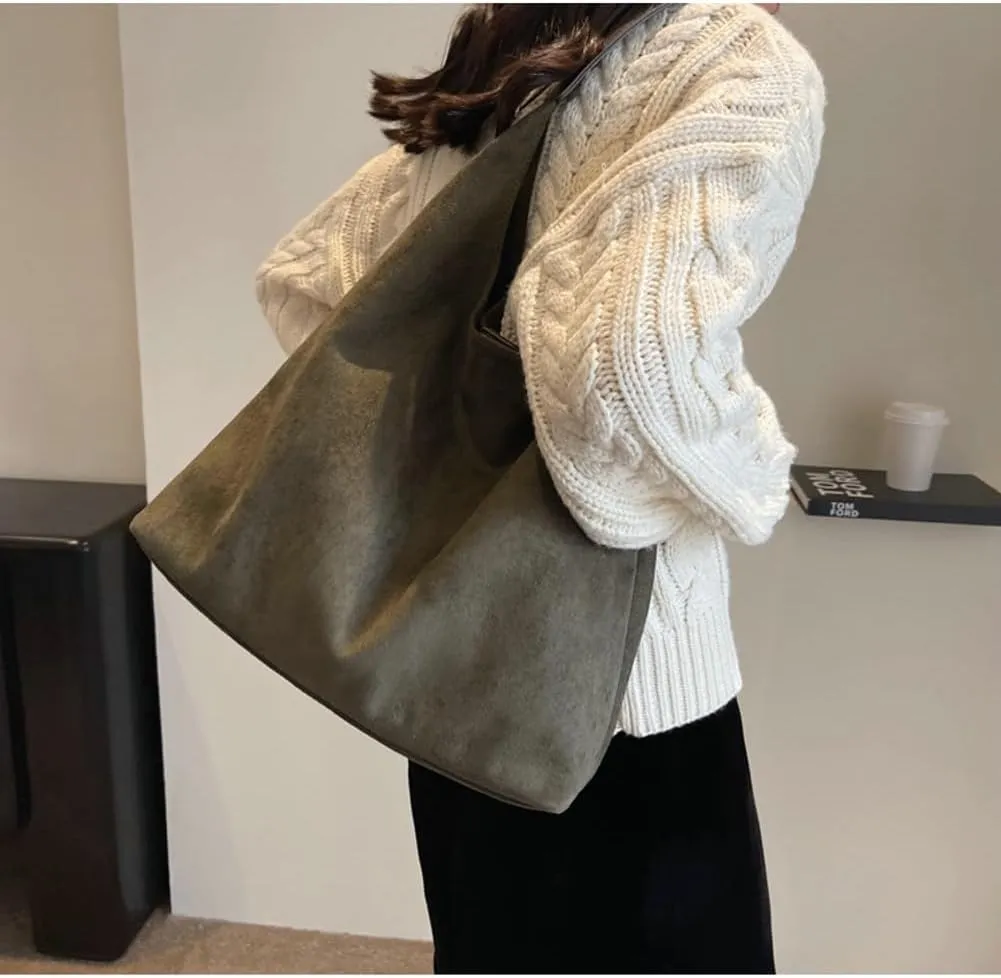 2 Pcs Slouchy Hobo Bags Women Suede Crescent Satchels Shoulder Bag Crossbody Purse Top-handle College Tote Handbag 2024