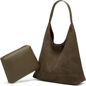 2 Pcs Slouchy Hobo Bags Women Suede Crescent Satchels Shoulder Bag Crossbody Purse Top-handle College Tote Handbag 2024