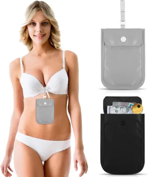 2 Pieces Travel Bra Wallet for Women Hidden Bra Wallet Pickpocket Proof Under Clothes Money Belt Pouch Secret for Passport Money Valuables(4 x 5.4 Inch,Black, Gray)