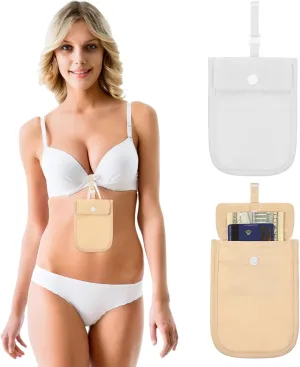 2 Pieces Travel Bra Wallet for Women Hidden Bra Wallet Pickpocket Proof Under Clothes Money Belt Pouch Secret for Passport Money Valuables(4 x 5.4 Inch,Nude, White)