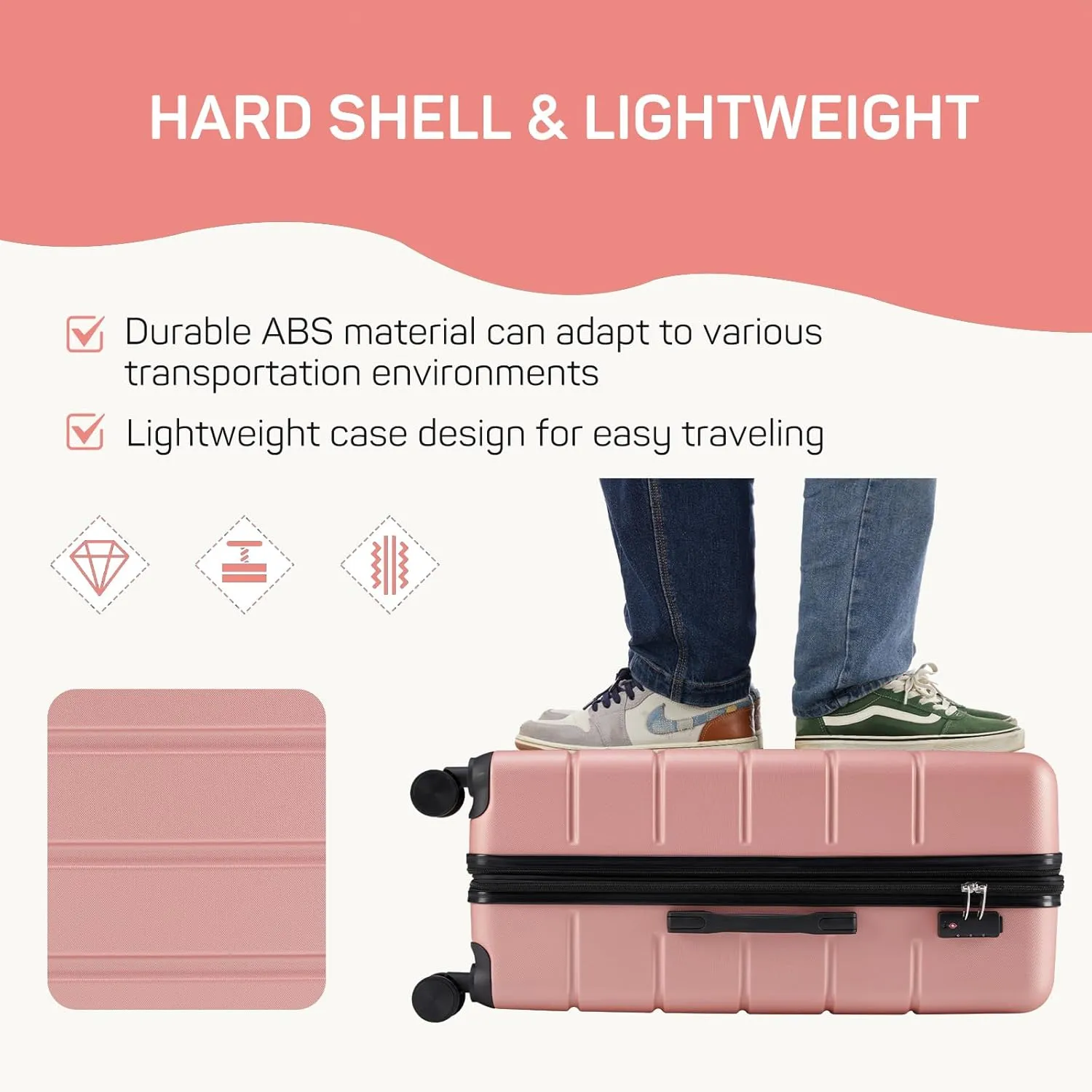 20 Inch Carry-On Luggage, Hard Shell Rolling Suitcase with TSA Lock, Expandable Lightweight Luggage with Spinner Wheels, Pink