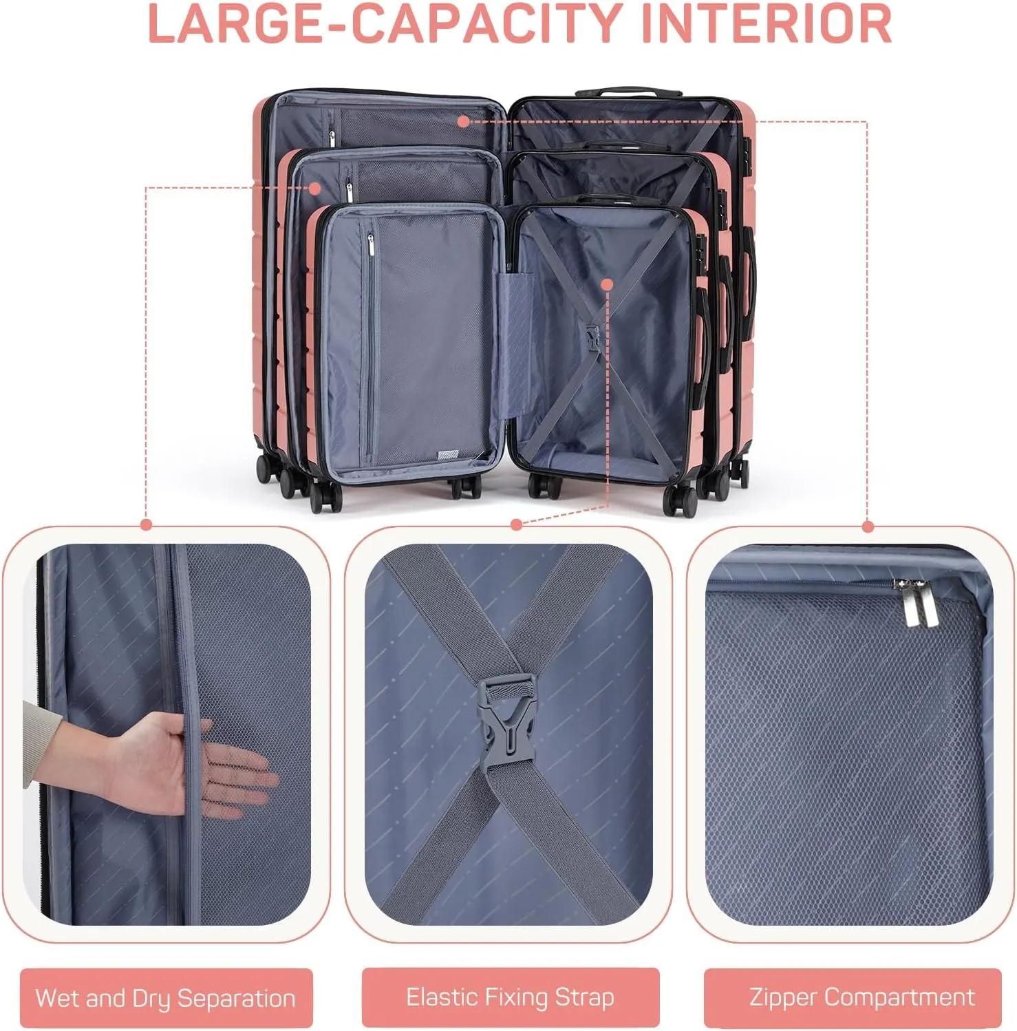 20 Inch Carry-On Luggage, Hard Shell Rolling Suitcase with TSA Lock, Expandable Lightweight Luggage with Spinner Wheels, Pink