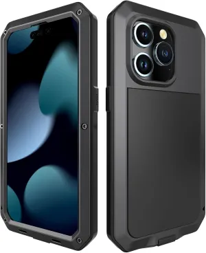 2024 for iPhone 15 Pro Max Case Cover Full Body Shockproof Dustproof Waterproof Aluminum Alloy Metal Gorilla Glass Cover Case for Apple iPhone 15 ProMax (Black)