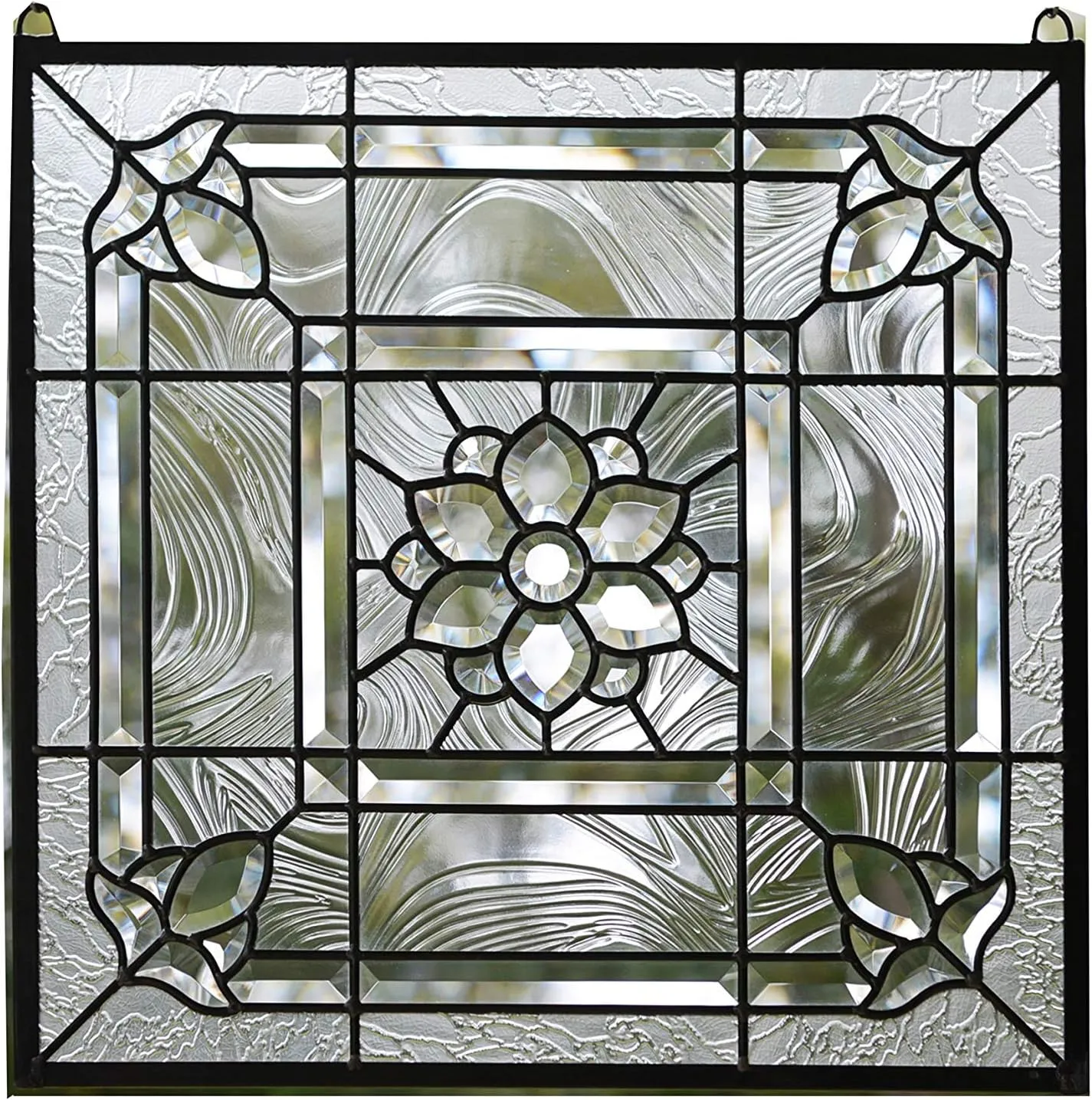 20" x 20" All Clear Beveled Stained Glass Hanging Window Panel