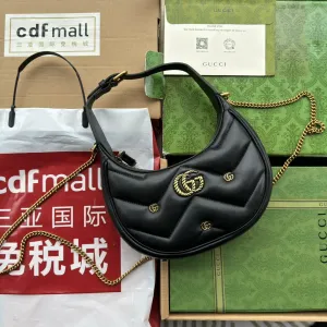 21cm shaped half-moon User-friendly Gucci marmont gg calfskin hardware gold black High-end design