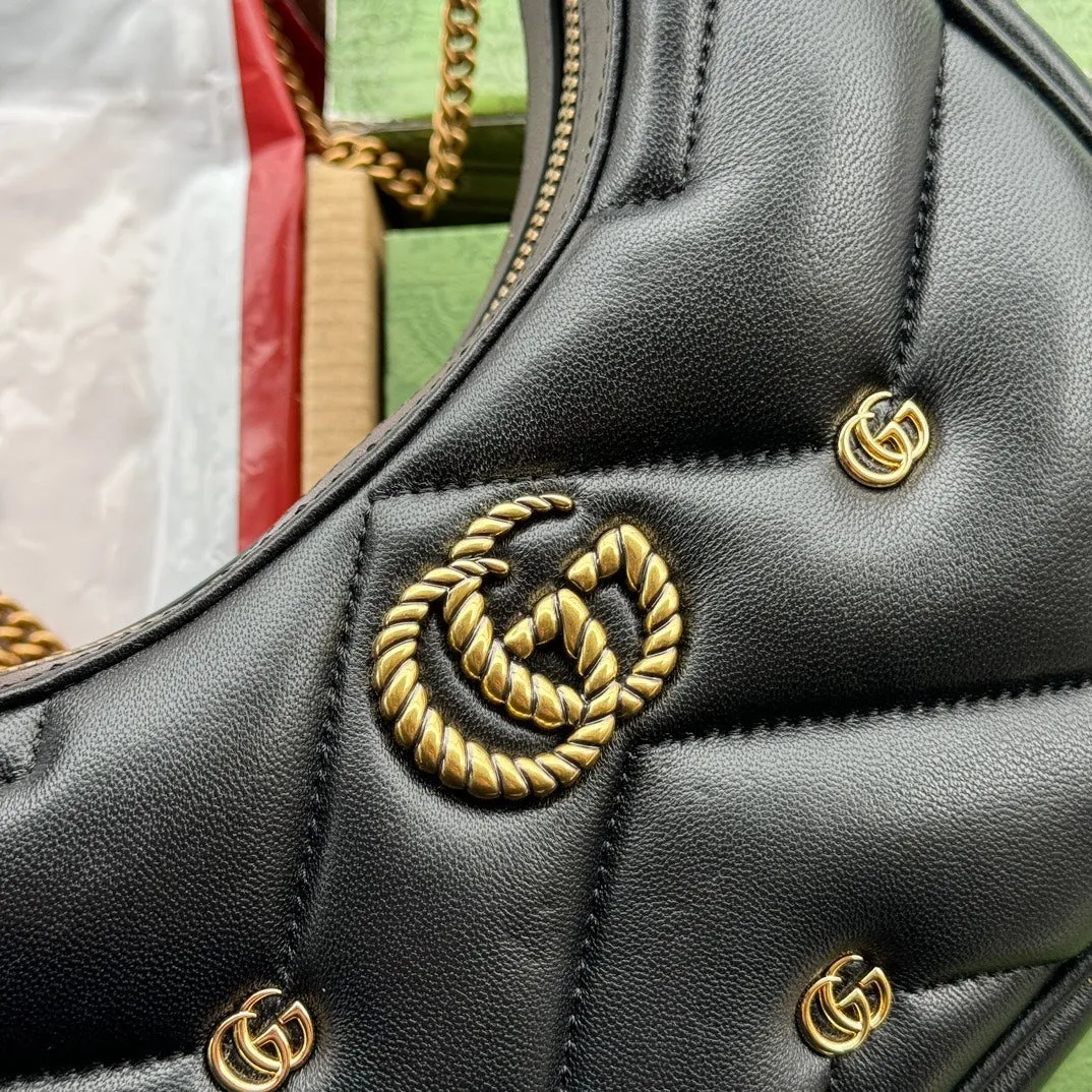 21cm shaped half-moon User-friendly Gucci marmont gg calfskin hardware gold black High-end design