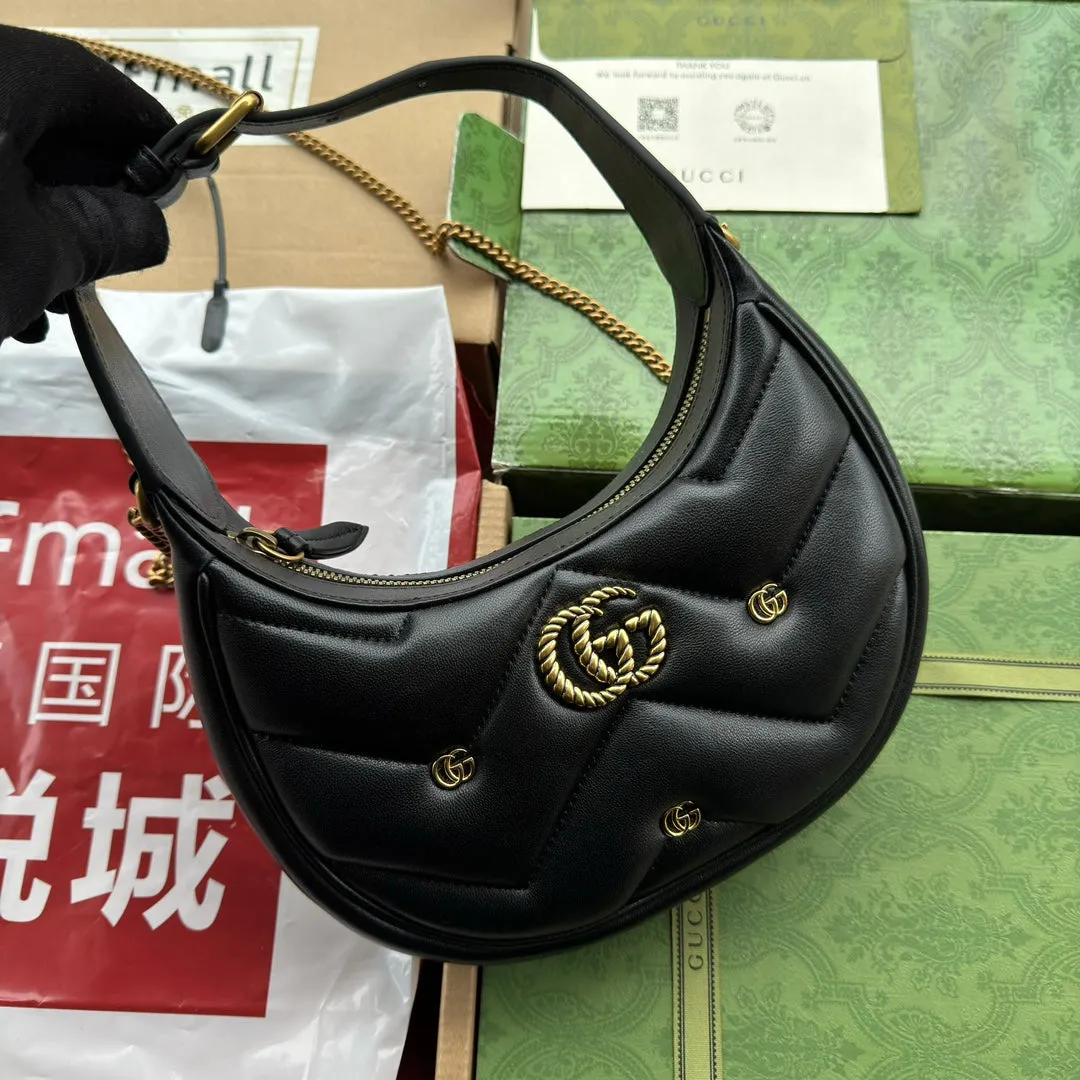 21cm shaped half-moon User-friendly Gucci marmont gg calfskin hardware gold black High-end design