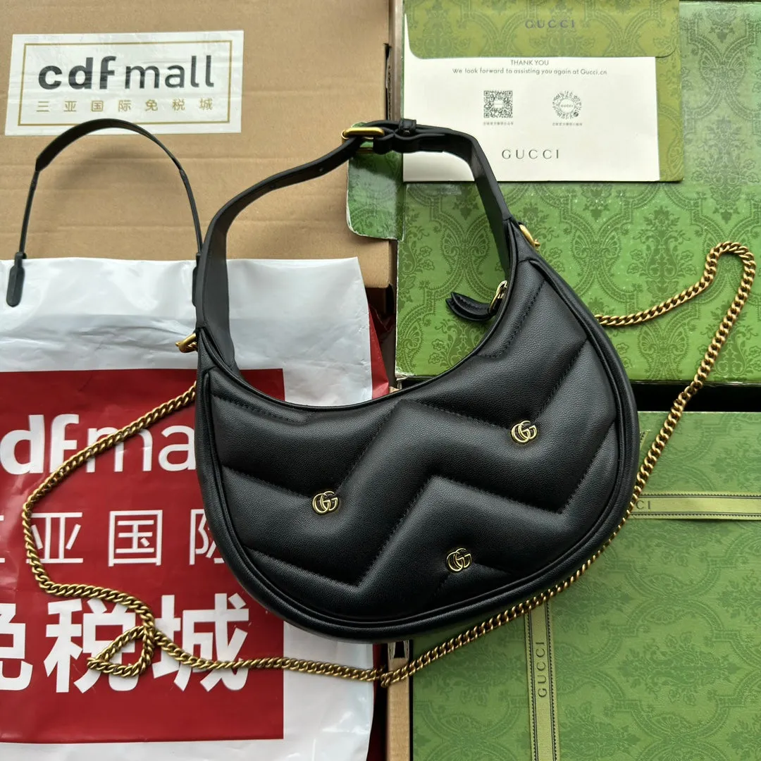 21cm shaped half-moon User-friendly Gucci marmont gg calfskin hardware gold black High-end design