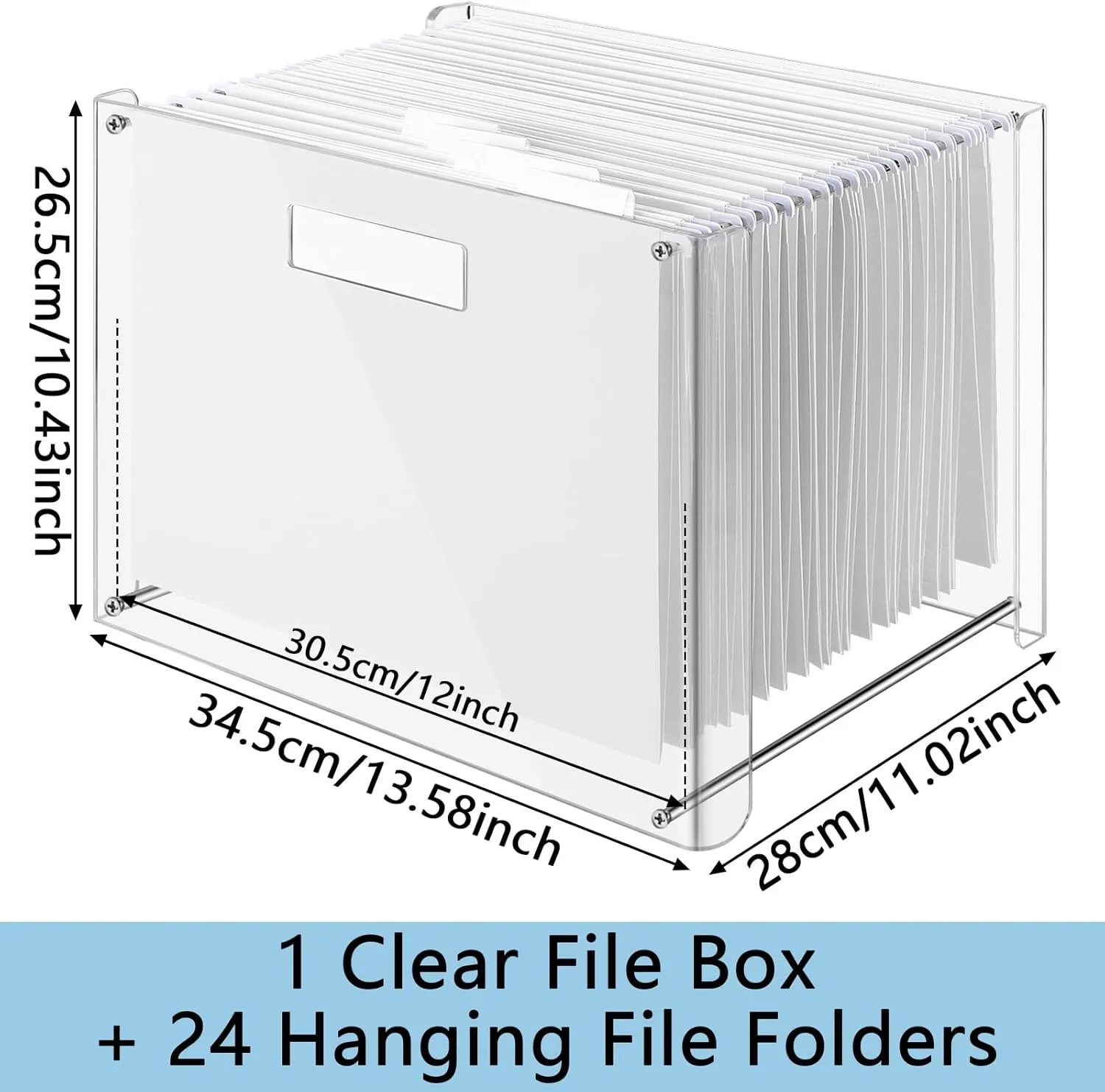 24 Hanging File Folder with Acrylic Organizer for Letter/a4 Size Desktop Clear File Storage Box with Handles for Home Work Office Use(White,Classic)