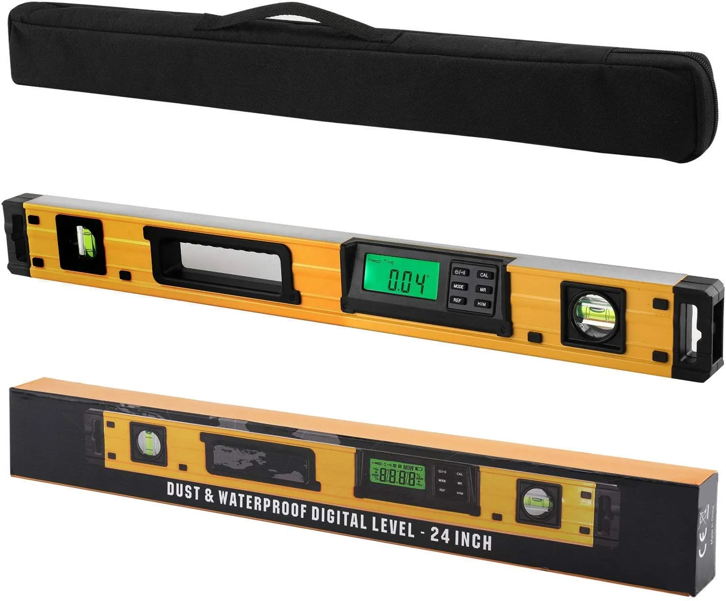 24-Inch Digital Torpedo Level and Protractor | Neodymium Magnets | Bright LCD Display | IP54 Dust/Water Resistant smart level with Carrying Bag