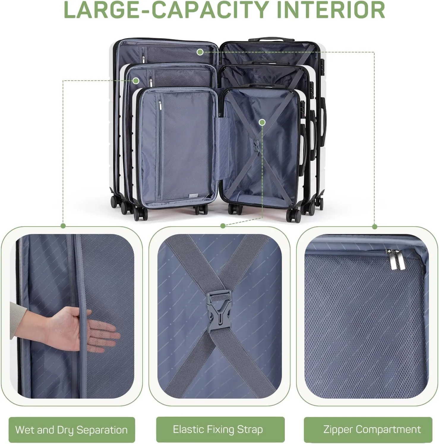 24 Inch Luggage Suitcase, Hard Shell Rolling Suitcase with TSA Lock, Expandable Lightweight Luggage with Spinner Wheels, White