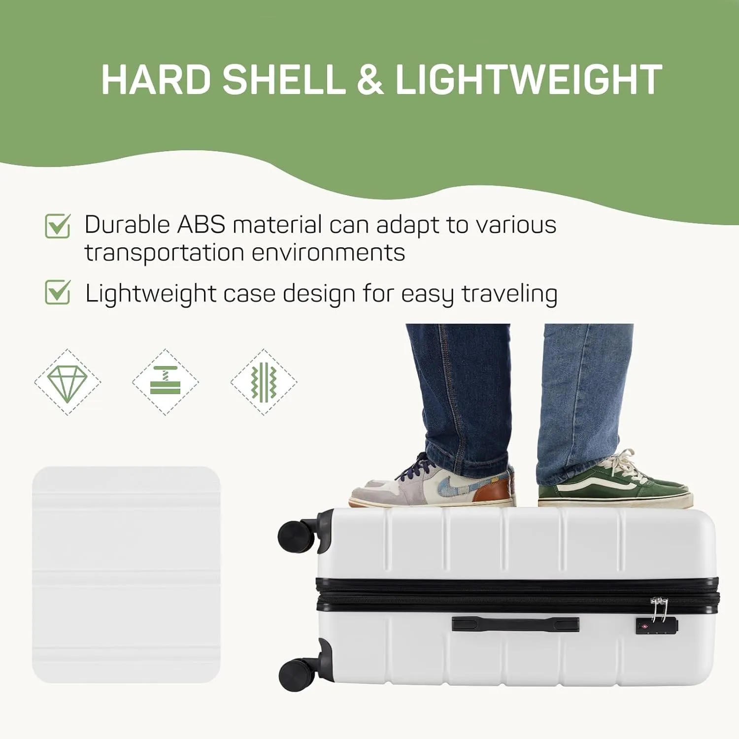 24 Inch Luggage Suitcase, Hard Shell Rolling Suitcase with TSA Lock, Expandable Lightweight Luggage with Spinner Wheels, White