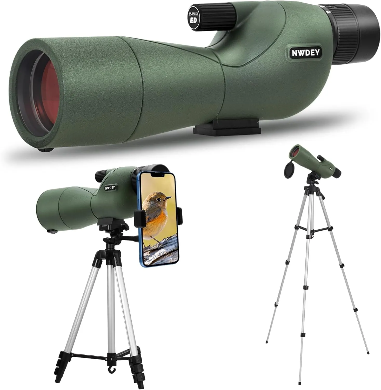 25-75x60 Straight Spotting Scope with 51" Tripod & Phone Adapter – Ultra HD Clarity with ED Glass, BAK4 Prism, FMC Lens, Waterproof, for Bird Watching, Hunting, Target Shooting – with Carry Bag