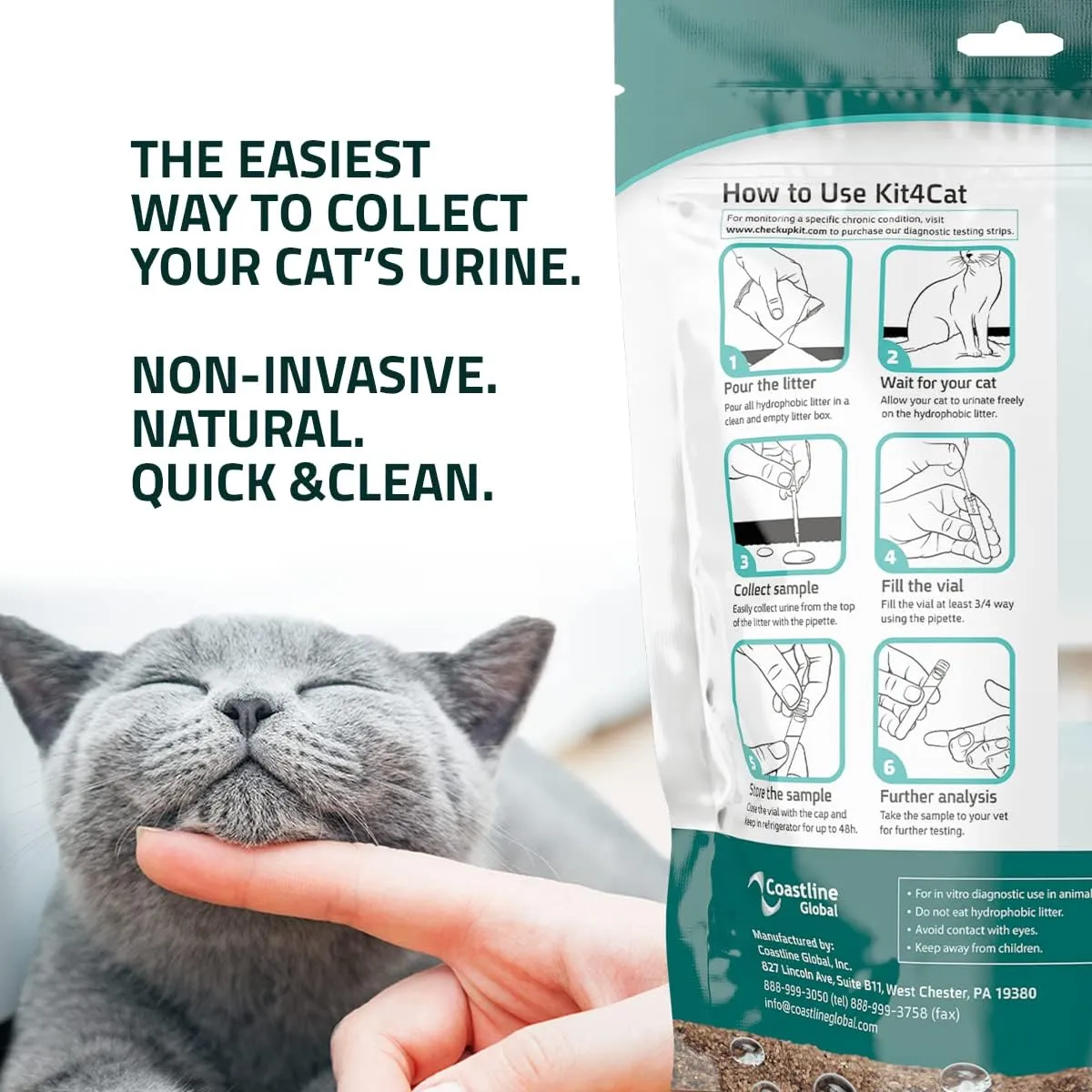 2lb Hydrophobic Cat Litter for Urine Collection, Hydrophobic Sand Urine Collection Litter Kit I Collect cat Urine Sample for Test (3 x 11oz Bags)