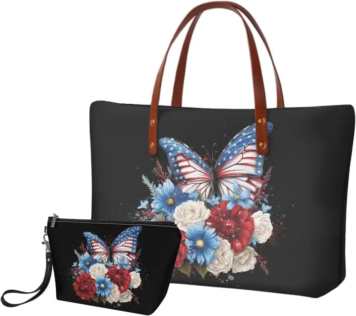 2PCS Tote Bag for Women Top Handle Purse with Wallet, Hobo Bag Tote Shoulder Bag with PU Cosmetic Bag
