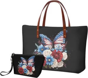 2PCS Tote Bag for Women Top Handle Purse with Wallet, Hobo Bag Tote Shoulder Bag with PU Cosmetic Bag