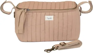 3 Sprouts Universal Quilted Stroller Organizer with Cup Holder and Zip Top - Durable Stroller Caddy Accessory with Storage - Shoulder Strap Converts Organizer to Small Diaper Bag - Clay