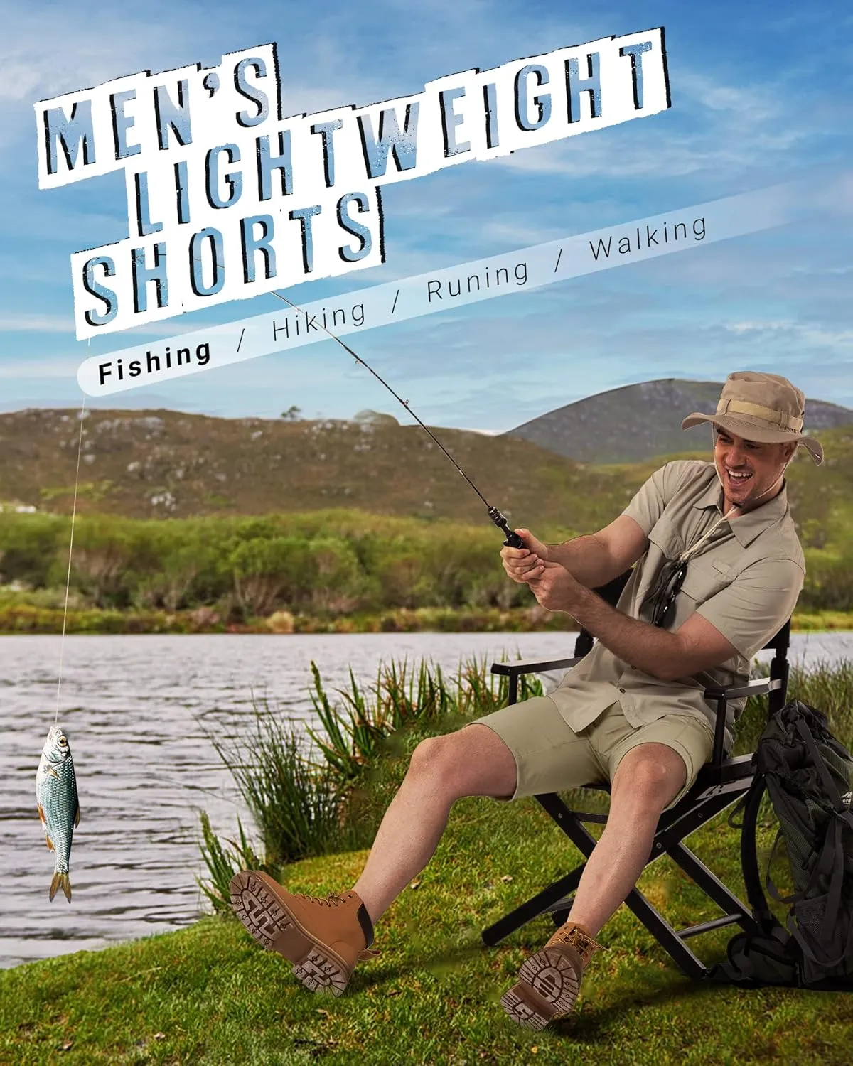33,000ft Men's Golf Shorts 10" Inseam with Zipper Pocket Lightweight Quick Dry Stretch Hiking Cargo Shorts for Travel Fishing