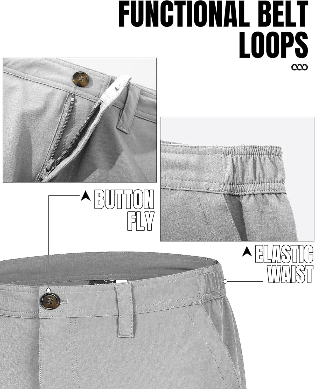 33,000ft Men's Golf Shorts 10" Inseam with Zipper Pocket Lightweight Quick Dry Stretch Hiking Cargo Shorts for Travel Fishing