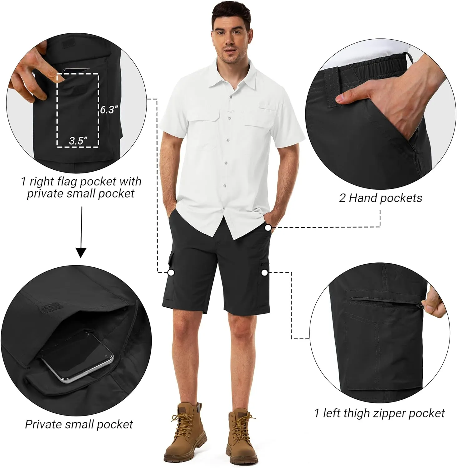 33,000ft Men's Golf Shorts 10" Inseam with Zipper Pocket Lightweight Quick Dry Stretch Hiking Cargo Shorts for Travel Fishing