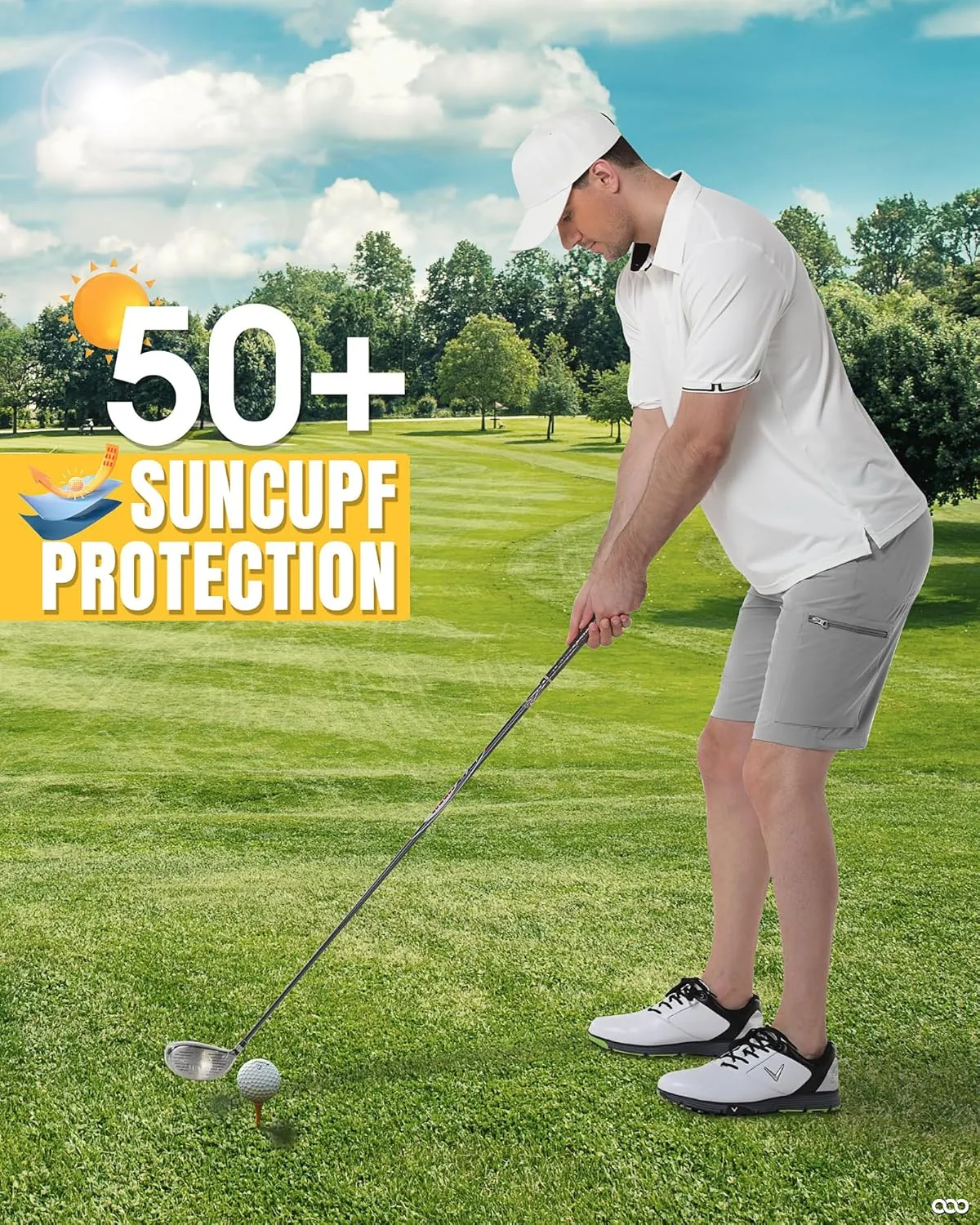 33,000ft Men's Golf Shorts 10" Inseam with Zipper Pocket Lightweight Quick Dry Stretch Hiking Cargo Shorts for Travel Fishing