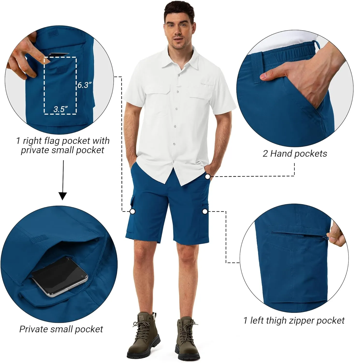 33,000ft Men's Golf Shorts 10" Inseam with Zipper Pocket Lightweight Quick Dry Stretch Hiking Cargo Shorts for Travel Fishing