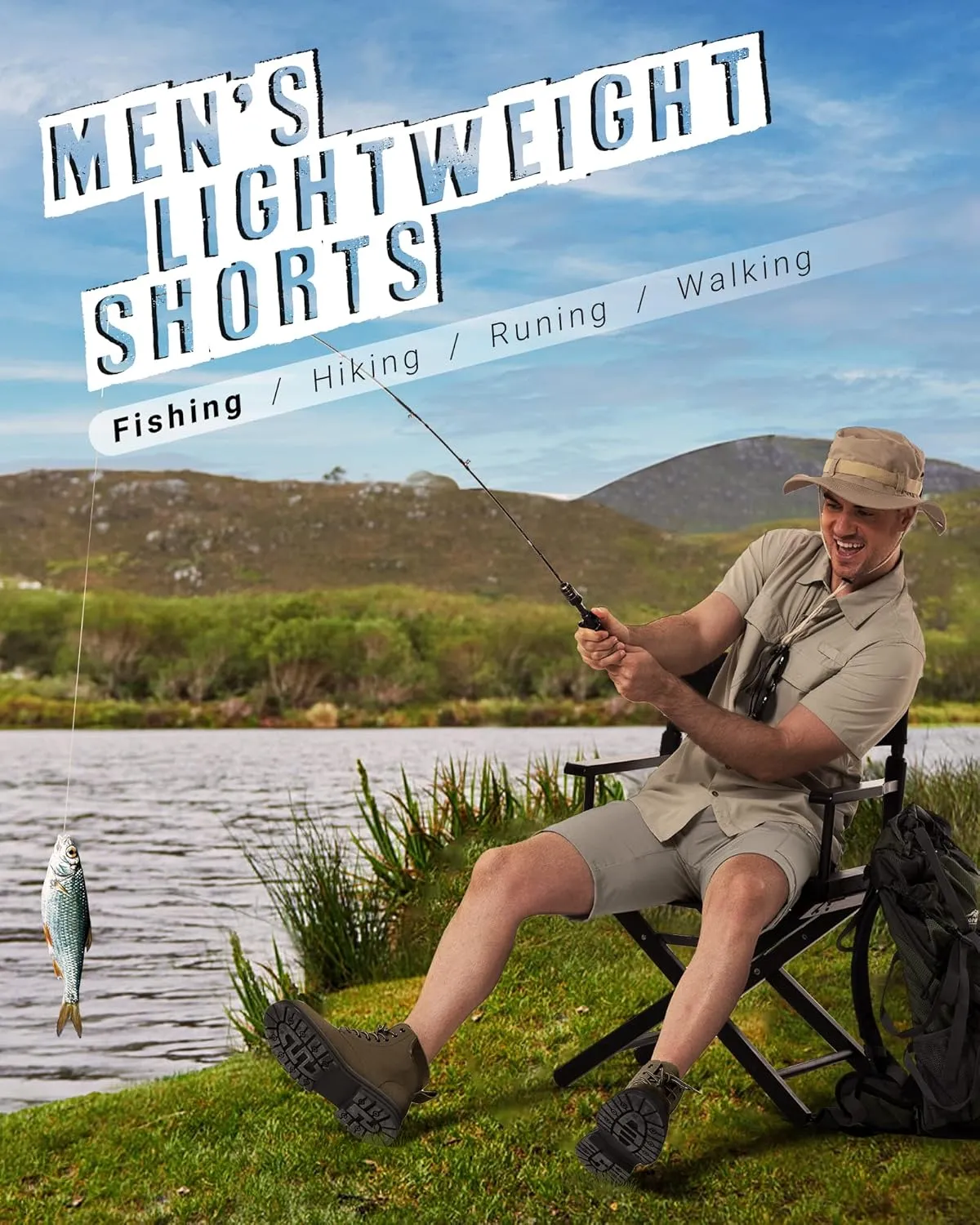 33,000ft Men's Golf Shorts 10" Inseam with Zipper Pocket Lightweight Quick Dry Stretch Hiking Cargo Shorts for Travel Fishing