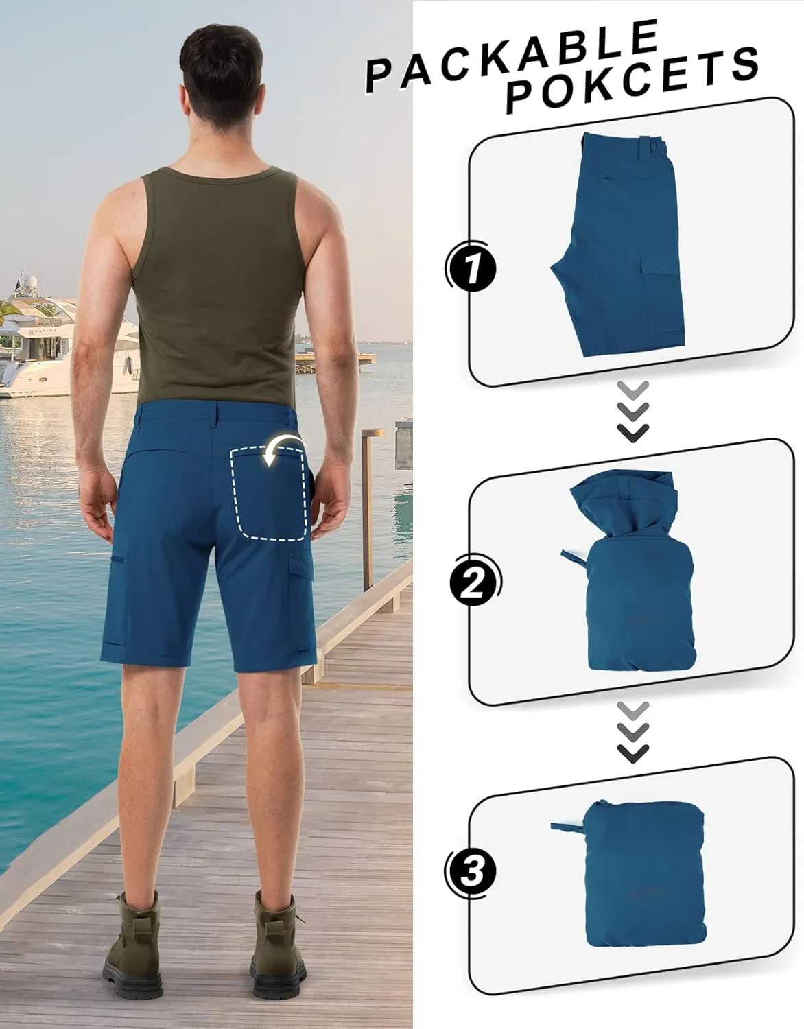 33,000ft Men's Golf Shorts 10" Inseam with Zipper Pocket Lightweight Quick Dry Stretch Hiking Cargo Shorts for Travel Fishing