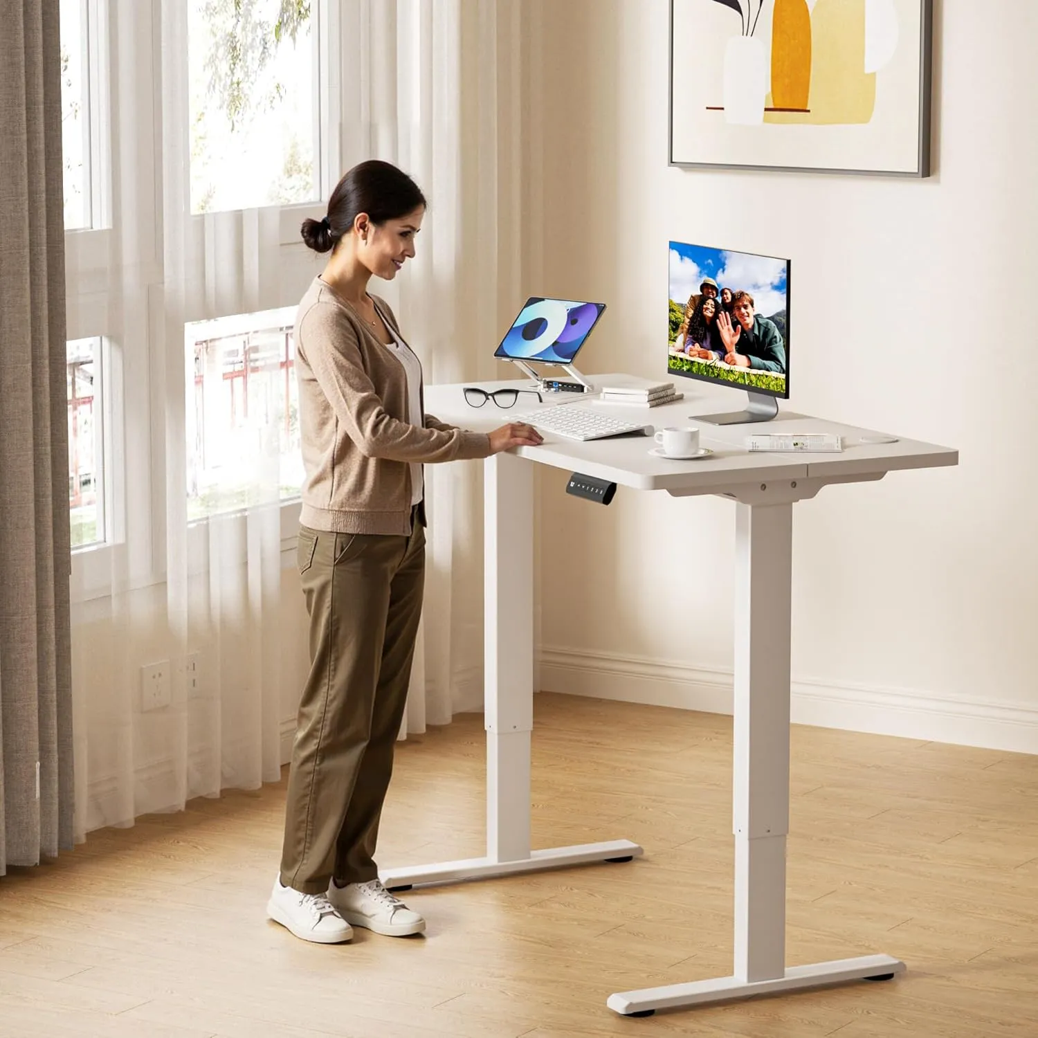 330lbs Dual Motor Standing Desk Frame for 40 to 90″ Desktop, Electric Adjustable Legs with Memory Presets, Stand Up Desk Frame Workstation for Home Office, White Frame Only
