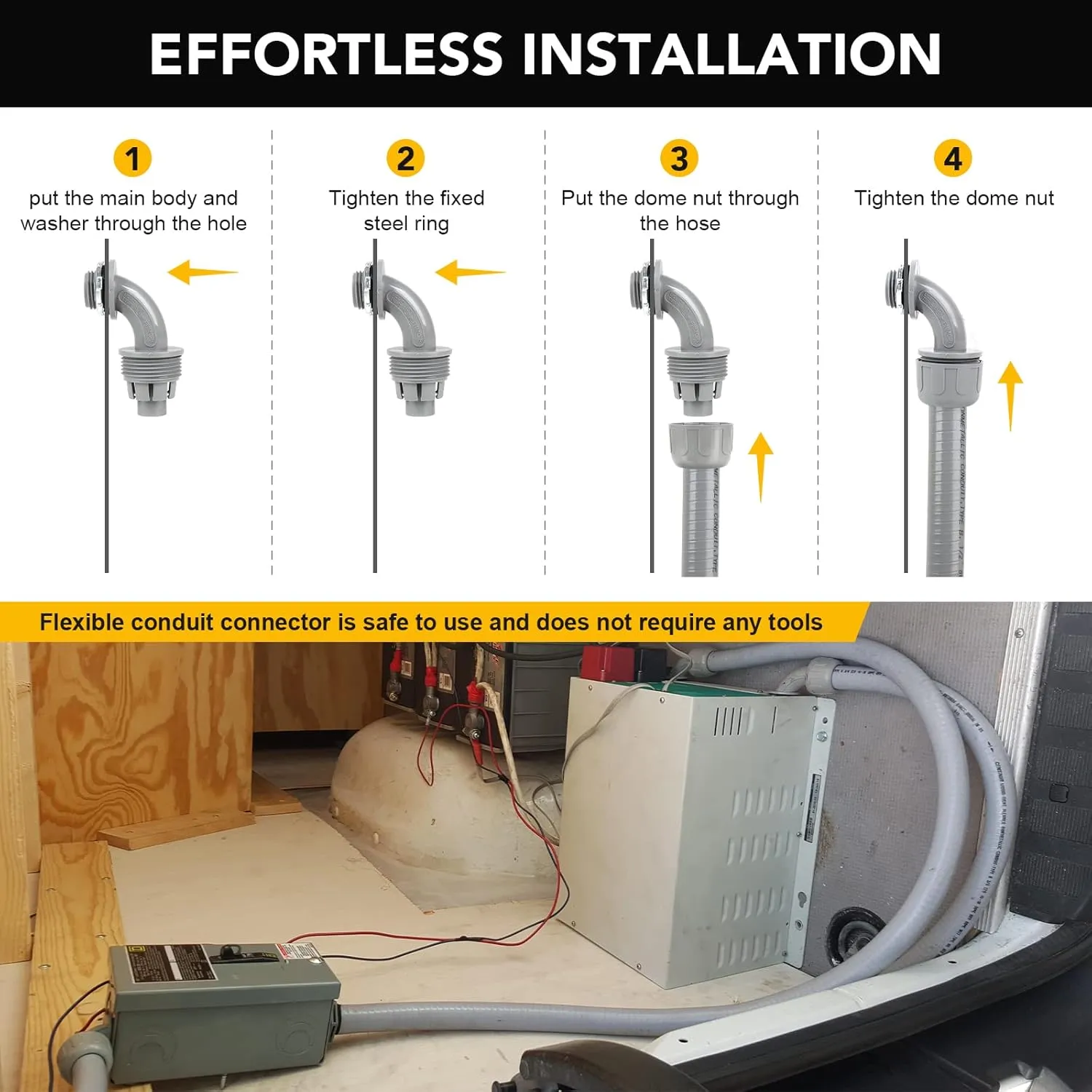 3/4inch 100ft Liquid-Tight Conduit and Connector Kit,Flexible Non Metallic Liquid Tight Electrical Conduit Kit with 5* Straight and 3 * 90-Degree Connector Fittings,3/4 in. Dia