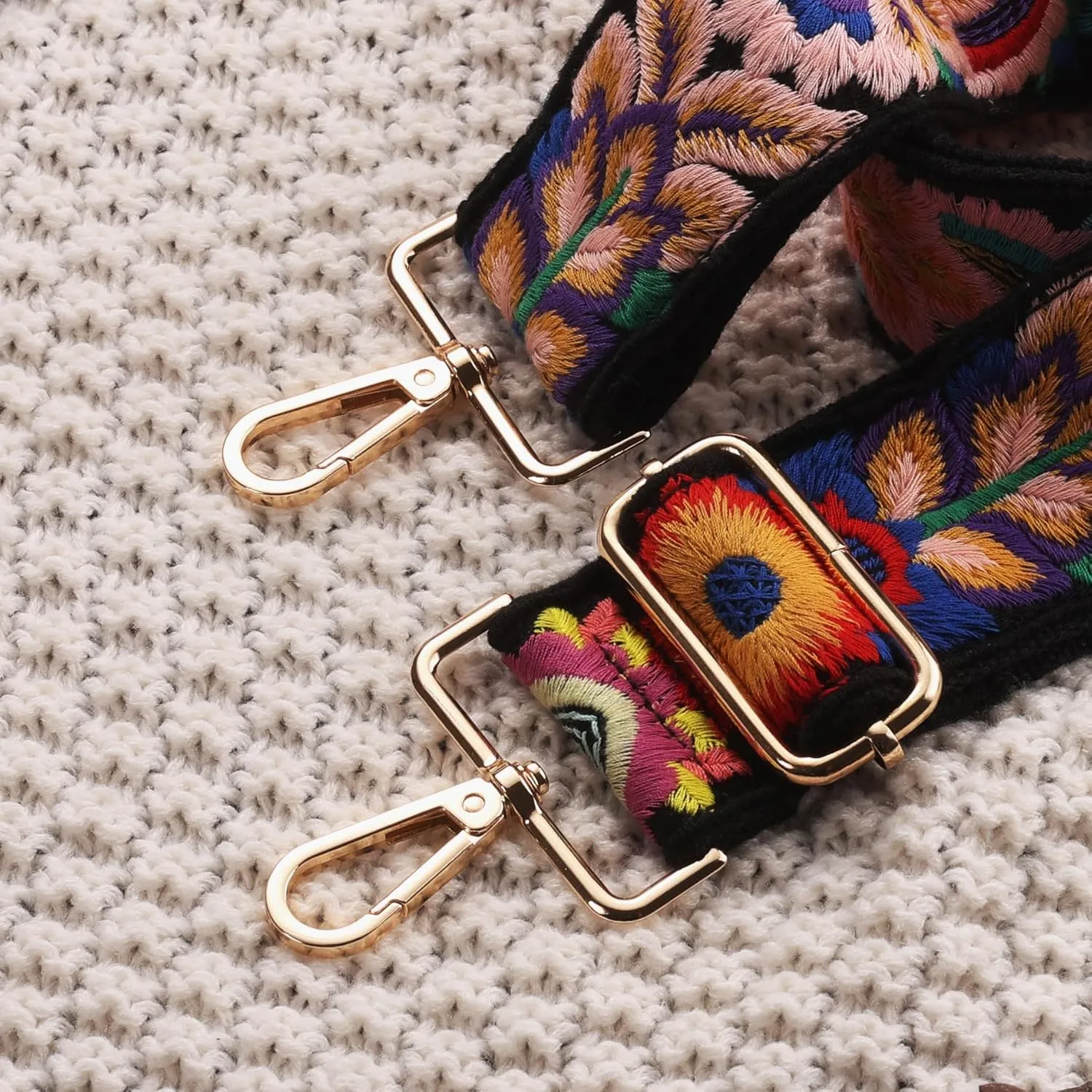 3D Flower Crochet Purse Strap 2" Wide,Bag Strap Replacement for Crossbody Adjustable(Gold Hardware)
