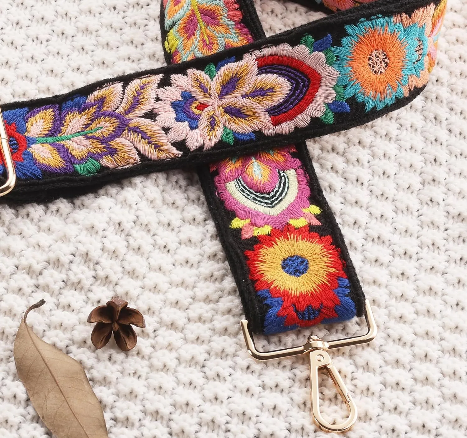 3D Flower Crochet Purse Strap 2" Wide,Bag Strap Replacement for Crossbody Adjustable(Gold Hardware)