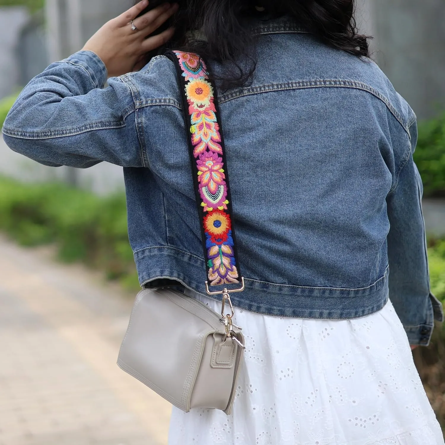 3D Flower Crochet Purse Strap 2" Wide,Bag Strap Replacement for Crossbody Adjustable(Gold Hardware)