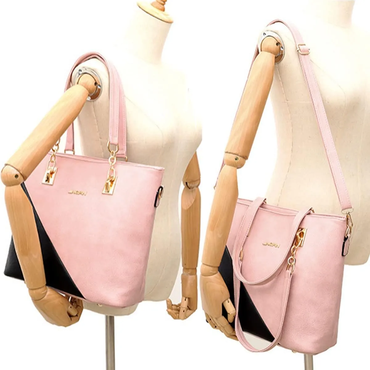 4-PC Women Handbag Set,Top-Handle Bag Shoulder Bag Clutch Card Bag Fashion Purse Color Matching Satchel Tote